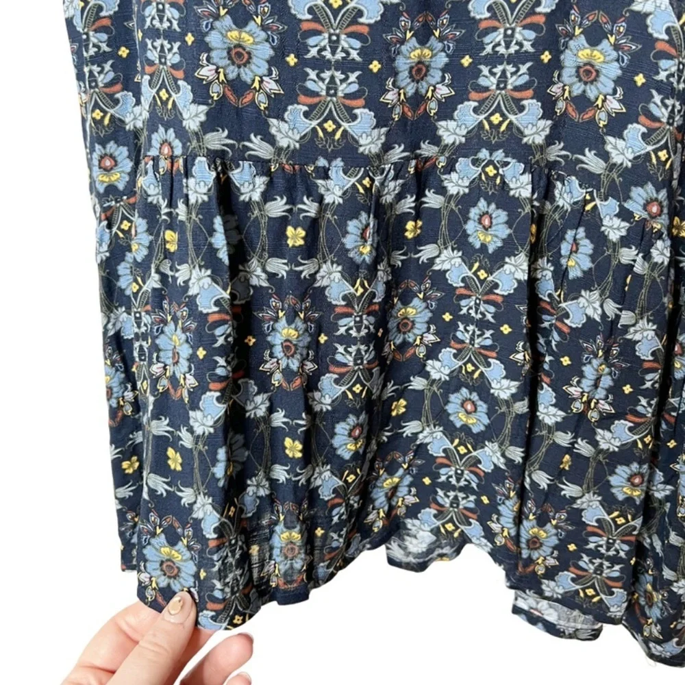 NWT Falls Creek Womens Sleeveless Floral Print Tiered Tank‎ Top Blue Yellow - Picture 7 of 16